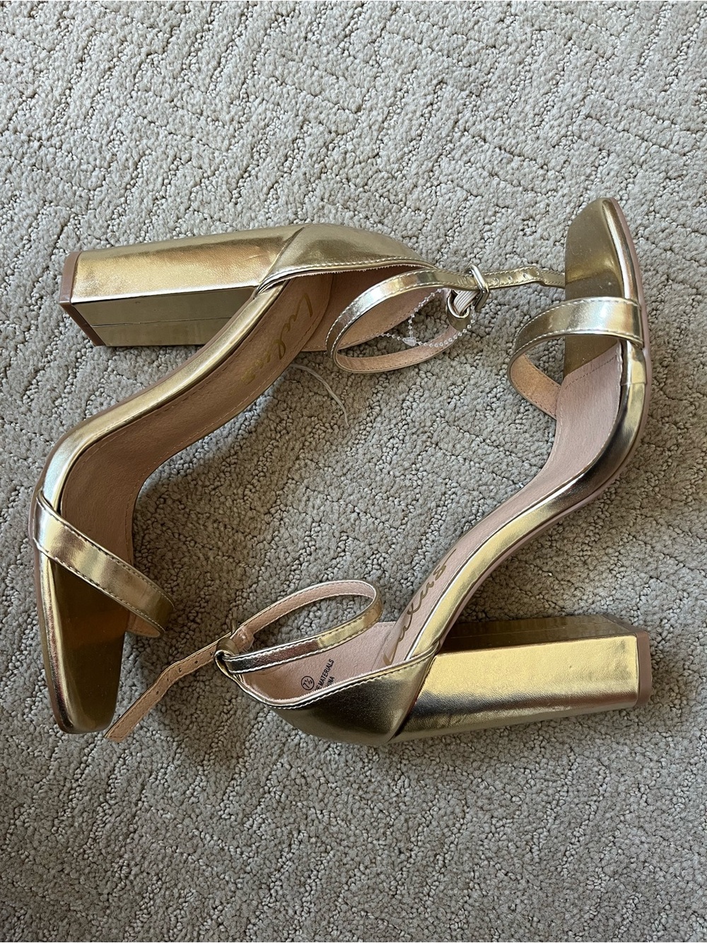Lulu's Metallic Gold Ankle-Strap Block Heels